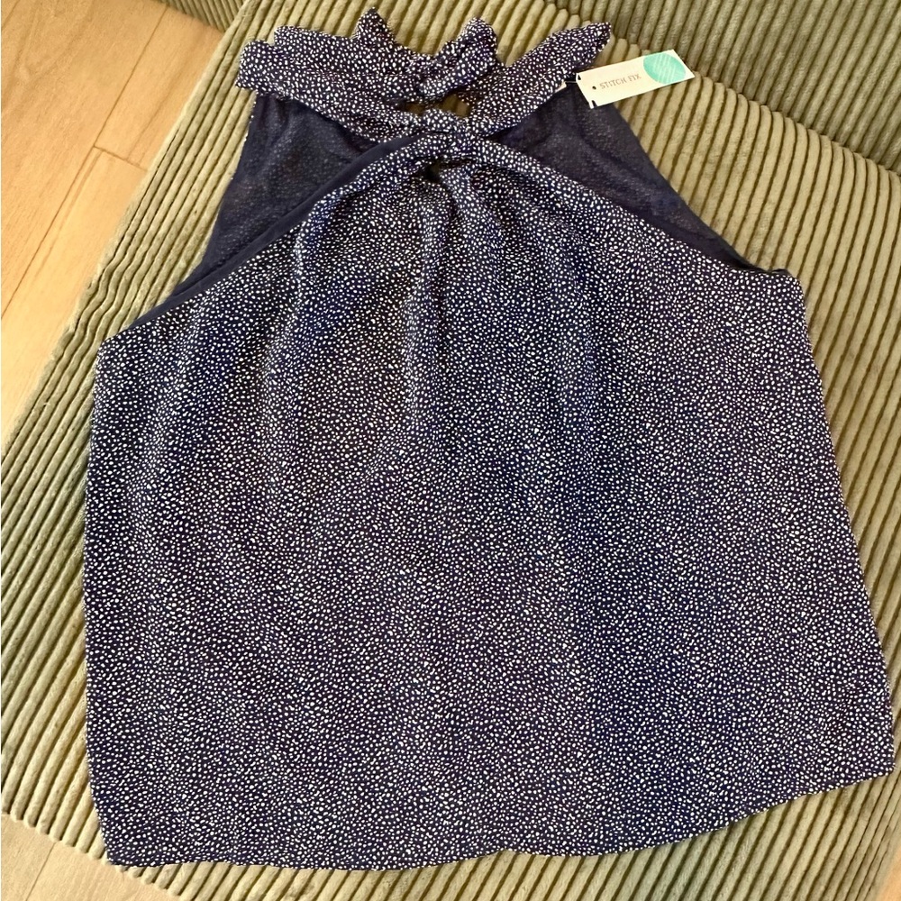 Lush Navy and White Polka Dot Blouse